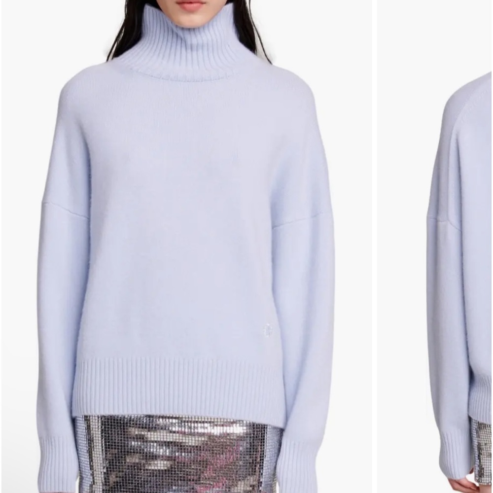 MAJE Megevo Cashmere Turtleneck Sweater In Blue 38 6 Medium